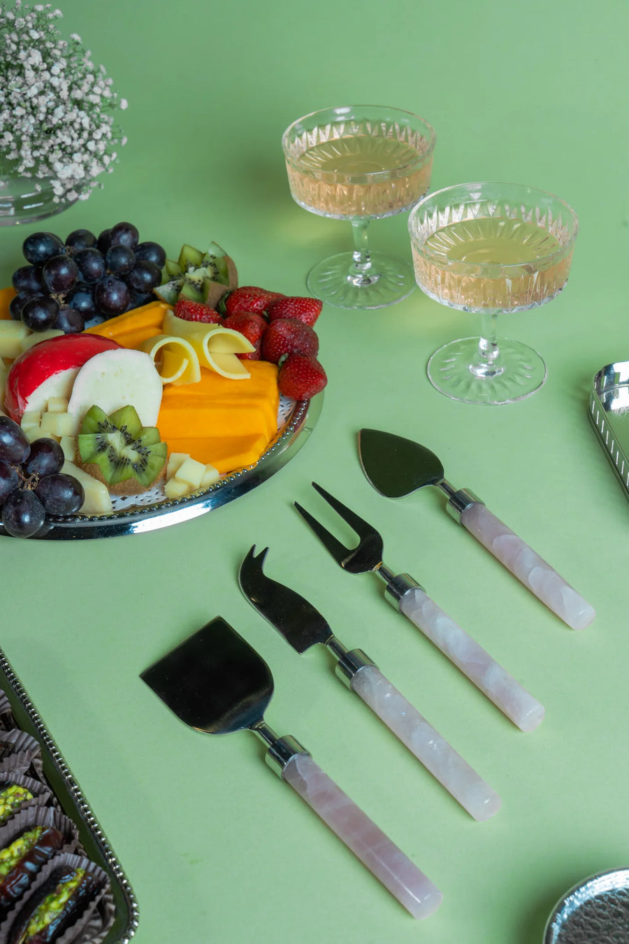 Rose Quarts Cheese Knives Set