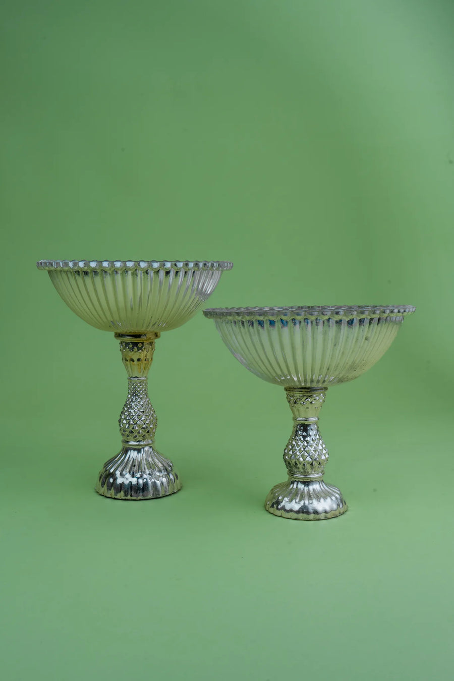 Sheeshmahal: Silver Glass Fluted Pedestal Bowl