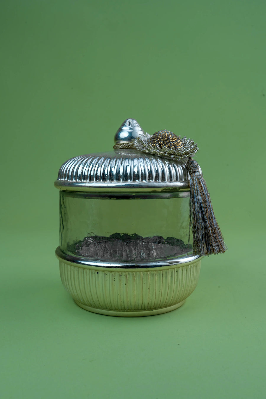 Sheeshmahal: Silver Glass Transparent Fluted Jar