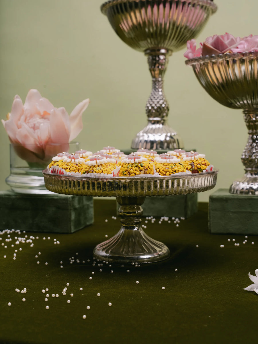 Sheeshmahal: Silver Glass Fluted Cake Stand