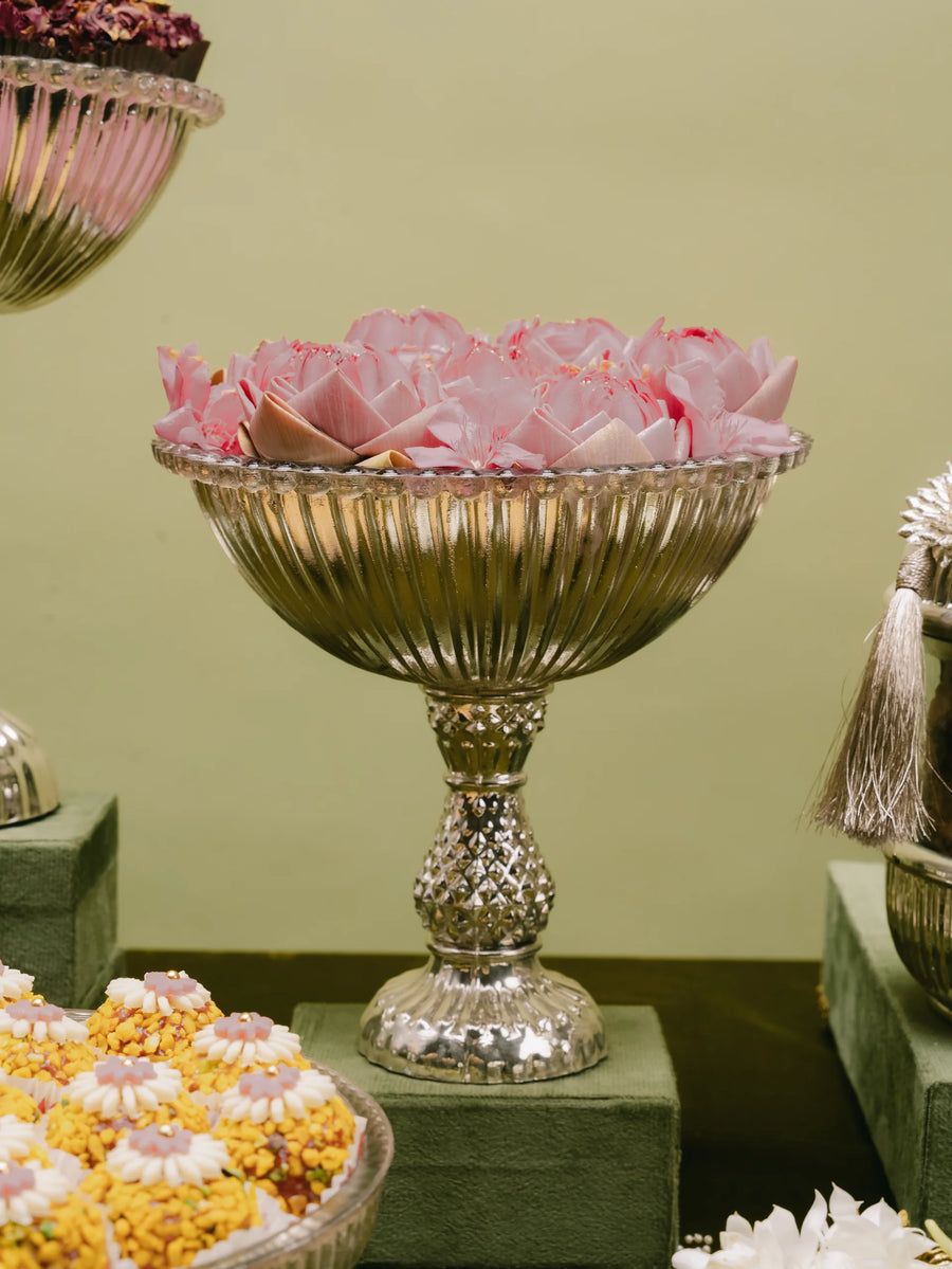 Sheeshmahal: Silver Glass Fluted Pedestal Bowl
