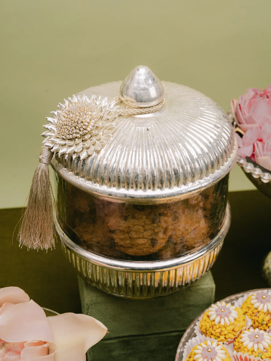 Sheeshmahal: Silver Glass Transparent Fluted Jar