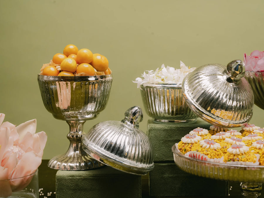Sheeshmahal: Silver Glass Fluted Jar
