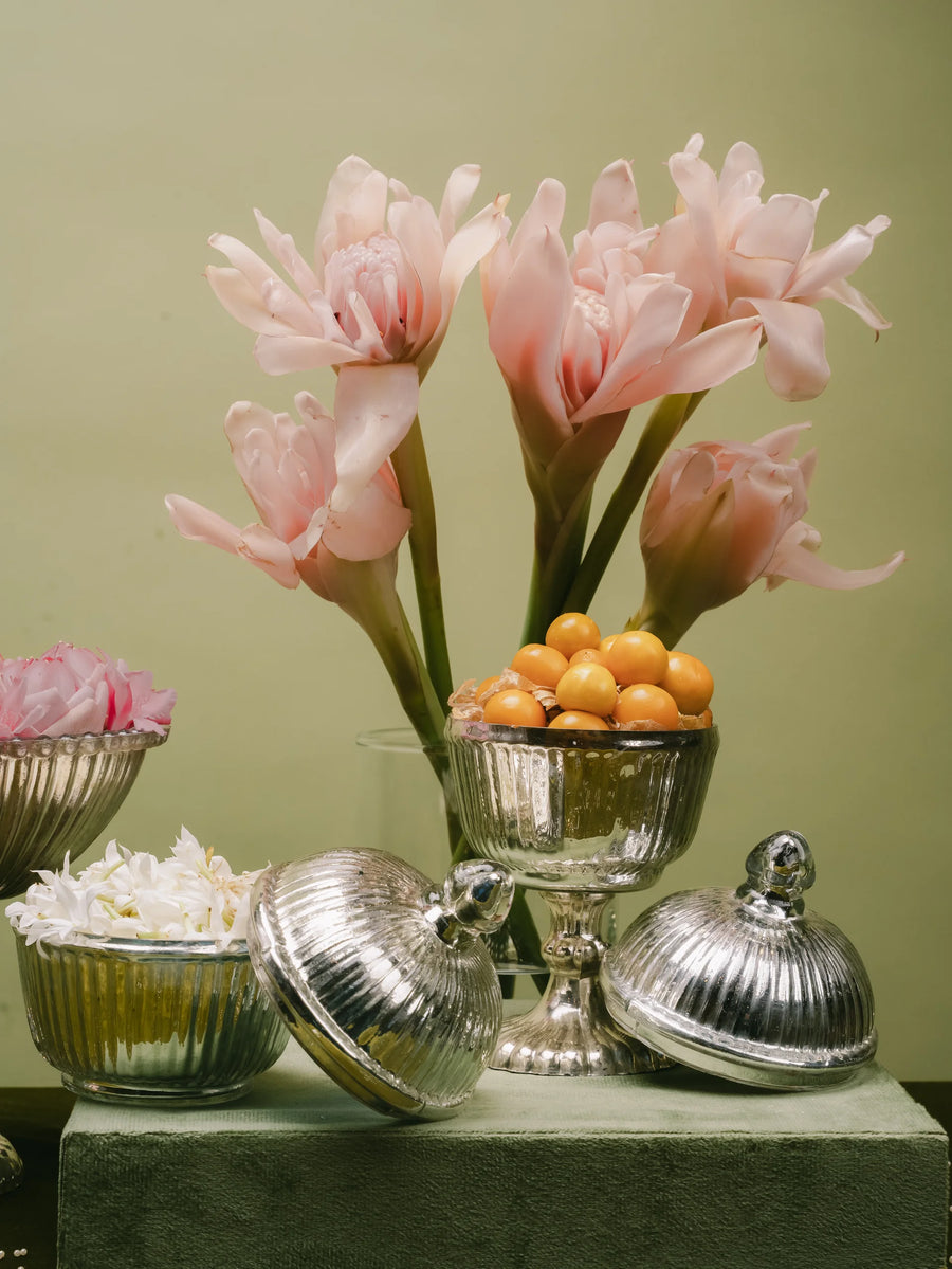 Sheeshmahal: Silver Glass Fluted Jar