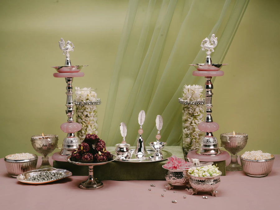 Reet Pink Ornate Pooja Thaali Set