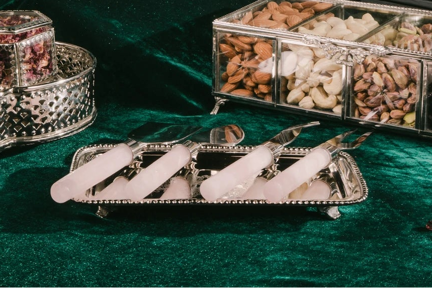 Silver Crest Studded Engraved Mini Tray