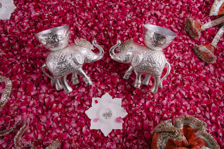 Gaj-Darbaari: Silver Finish Engraved Elephant