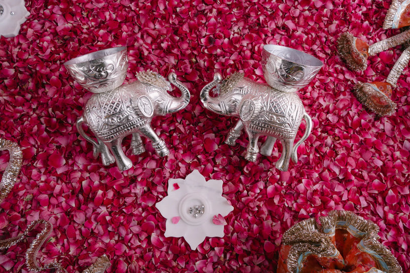 Gaj-Darbaari: Silver Finish Engraved Elephant