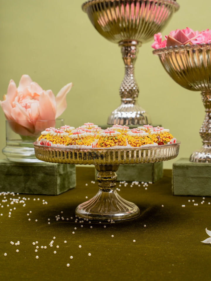 Sheeshmahal: Silver Glass Fluted Cake Stand