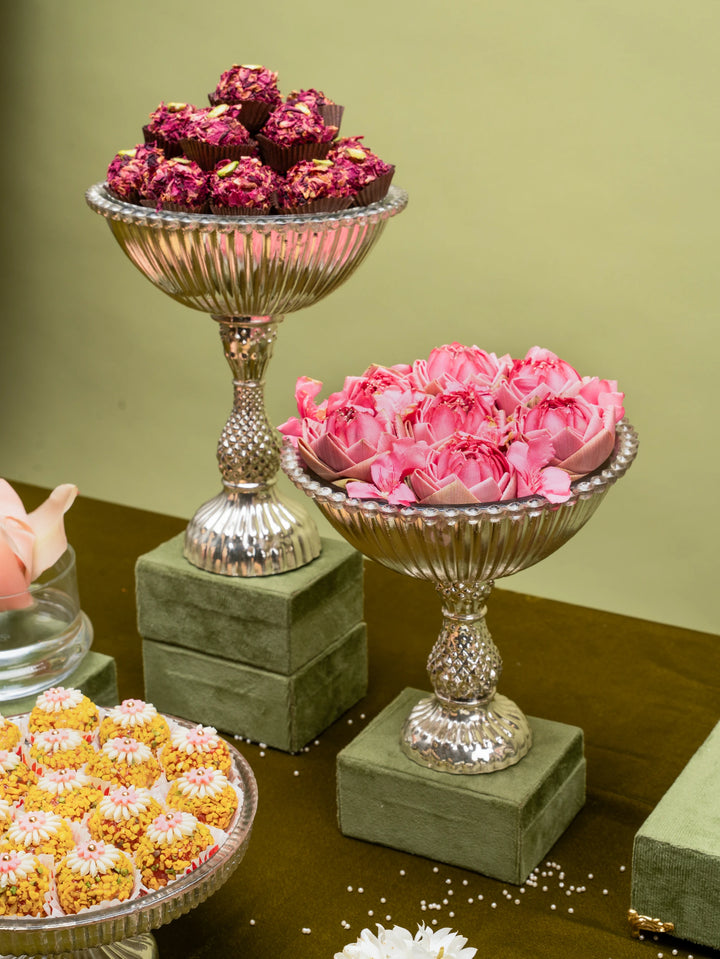 Sheeshmahal: Silver Glass Fluted Pedestal Bowl