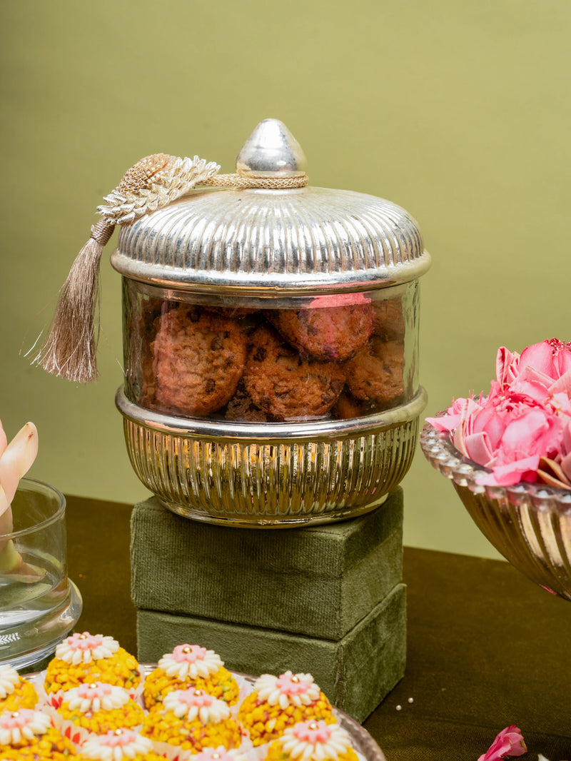 Sheeshmahal: Silver Glass Transparent Fluted Jar