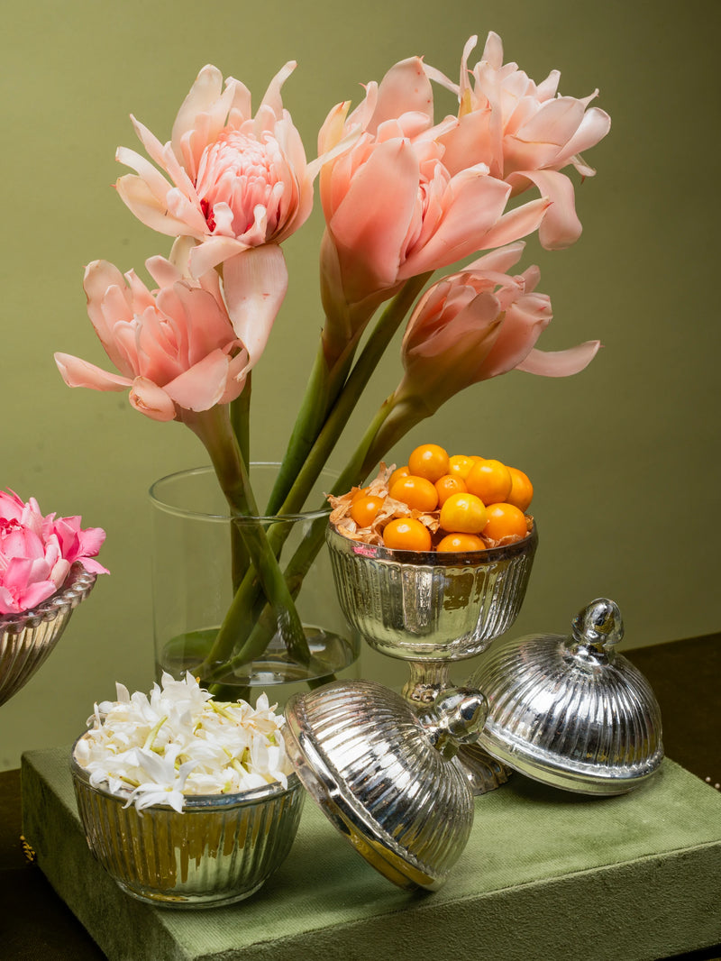 Sheeshmahal: Silver Glass Fluted Jar