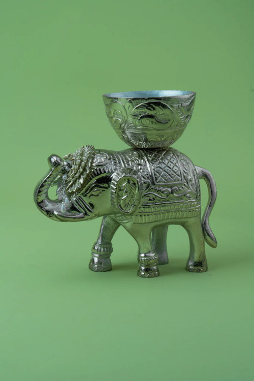 Gaj-Darbaari: Silver Finish Engraved Elephant