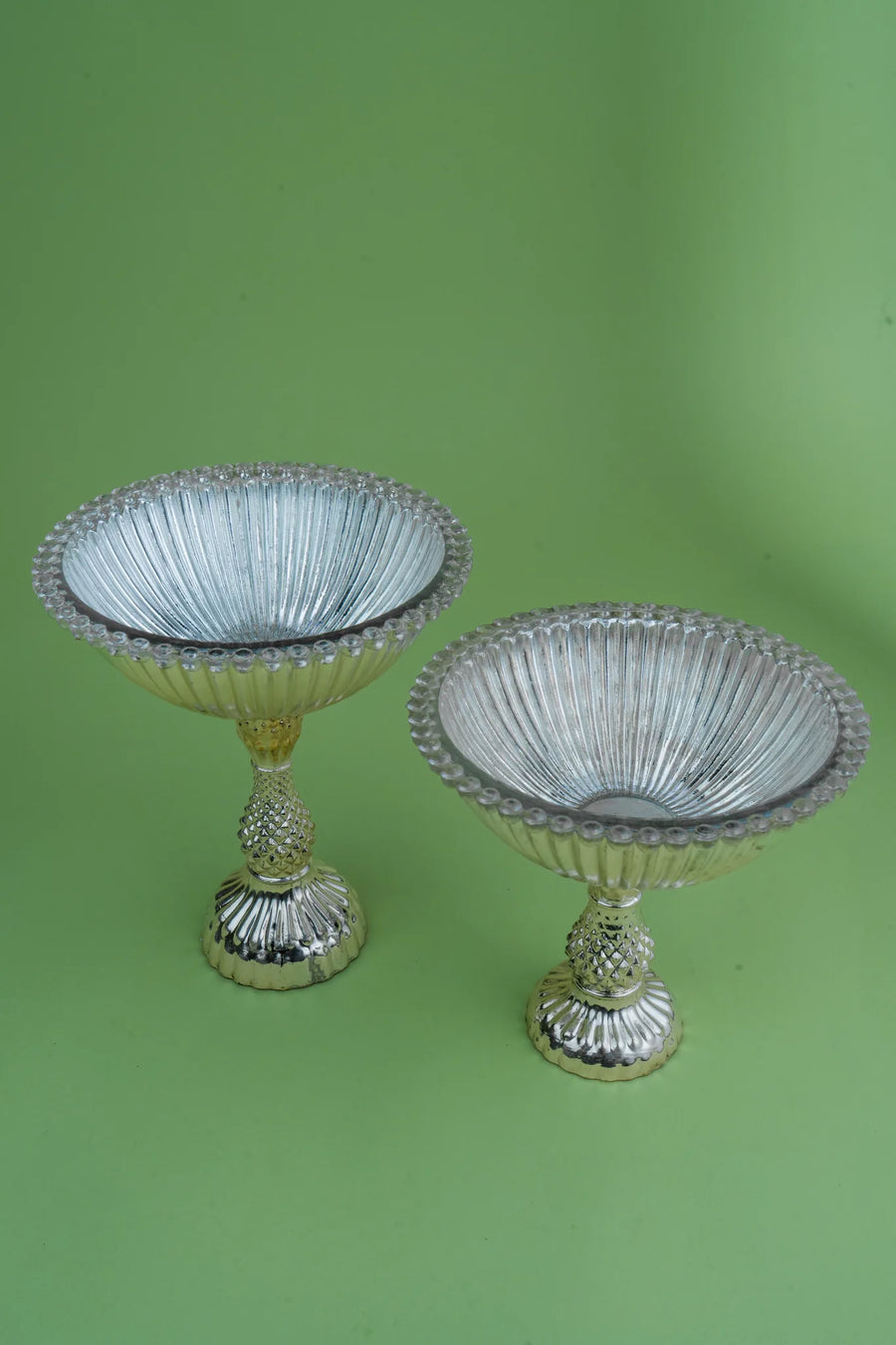 Sheeshmahal: Silver Glass Fluted Pedestal Bowl