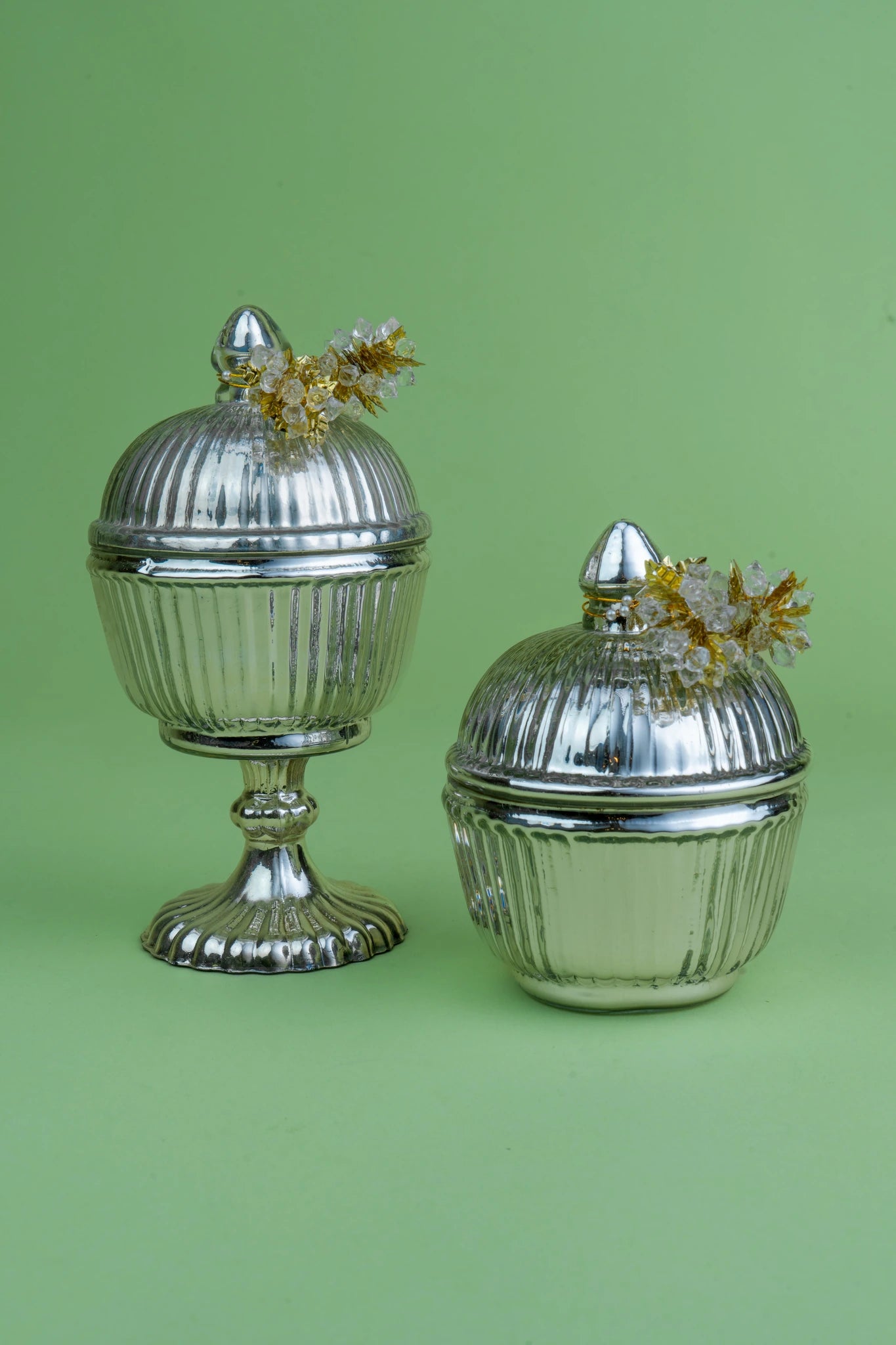 Sheeshmahal: Silver Glass Fluted Jar