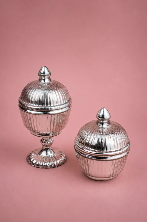 Sheeshmahal: Silver Glass Fluted Jar