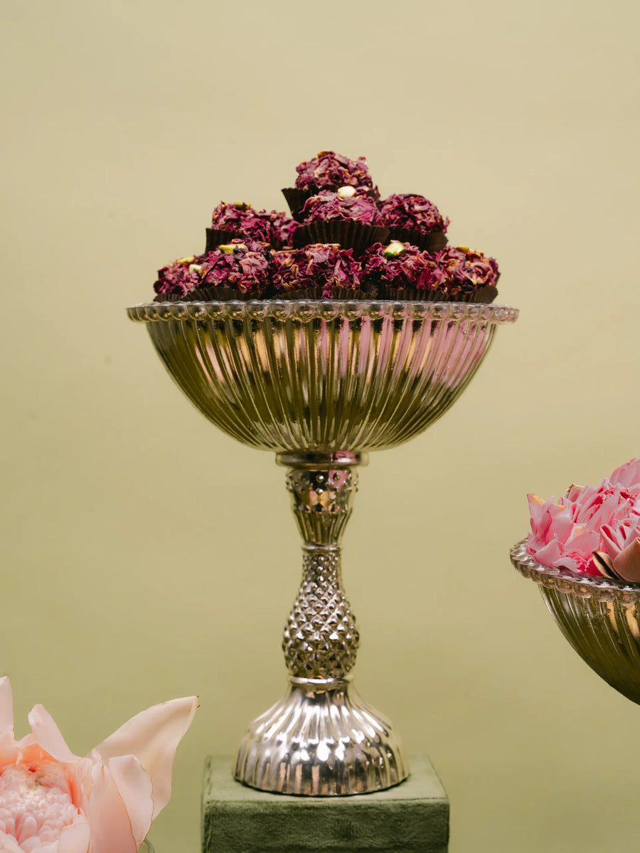 Sheeshmahal: Silver Glass Fluted Pedestal Bowl