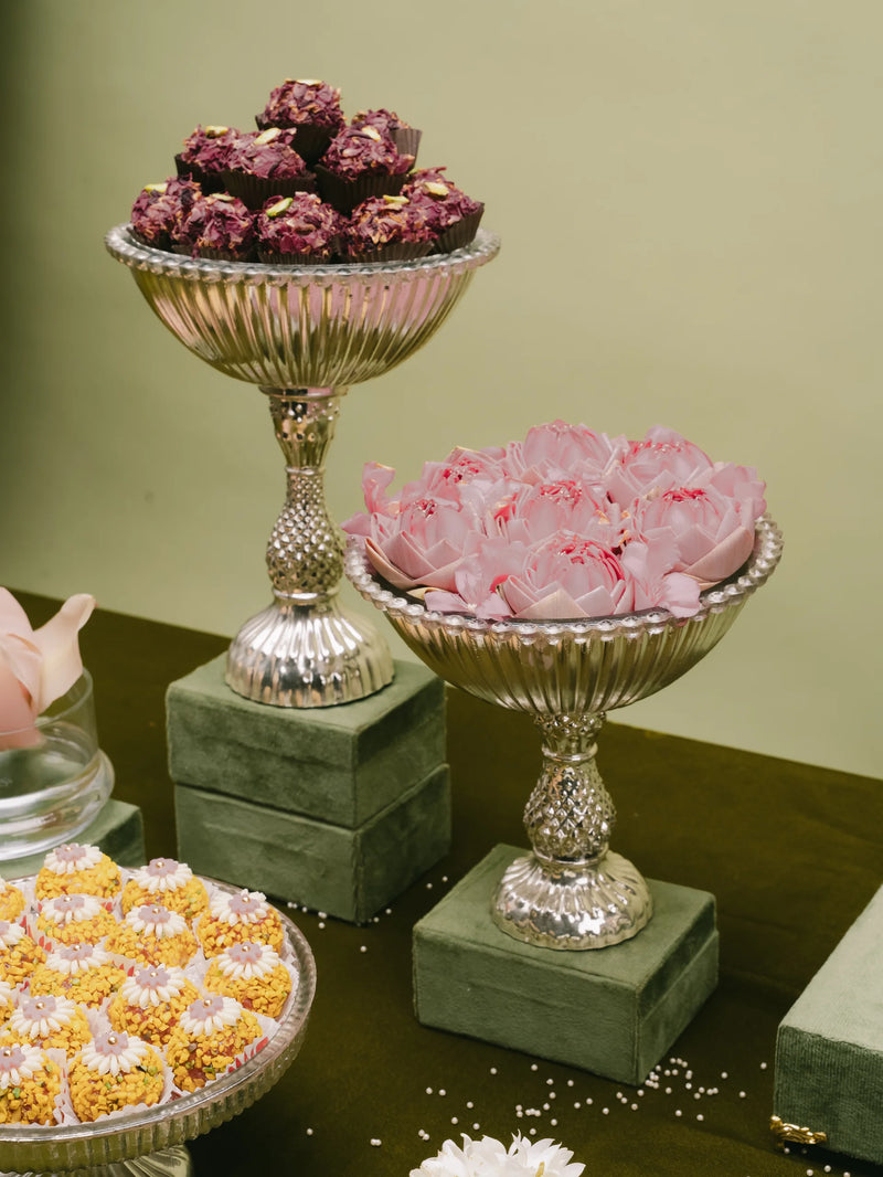 Sheeshmahal: Silver Glass Fluted Pedestal Bowl