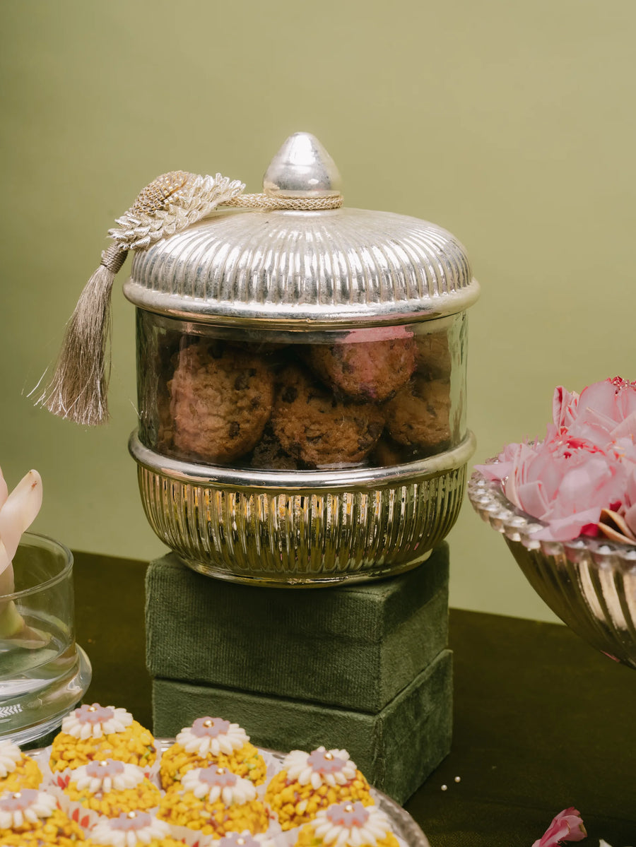 Sheeshmahal: Silver Glass Transparent Fluted Jar