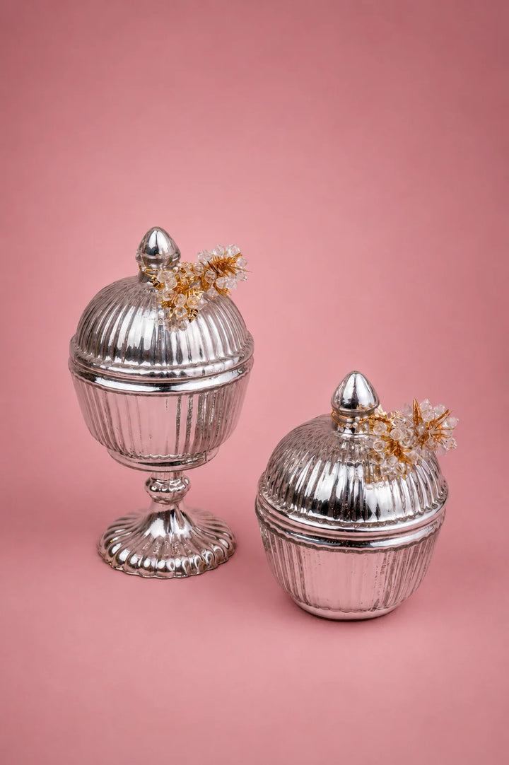 Sheeshmahal: Silver Glass Fluted Jar